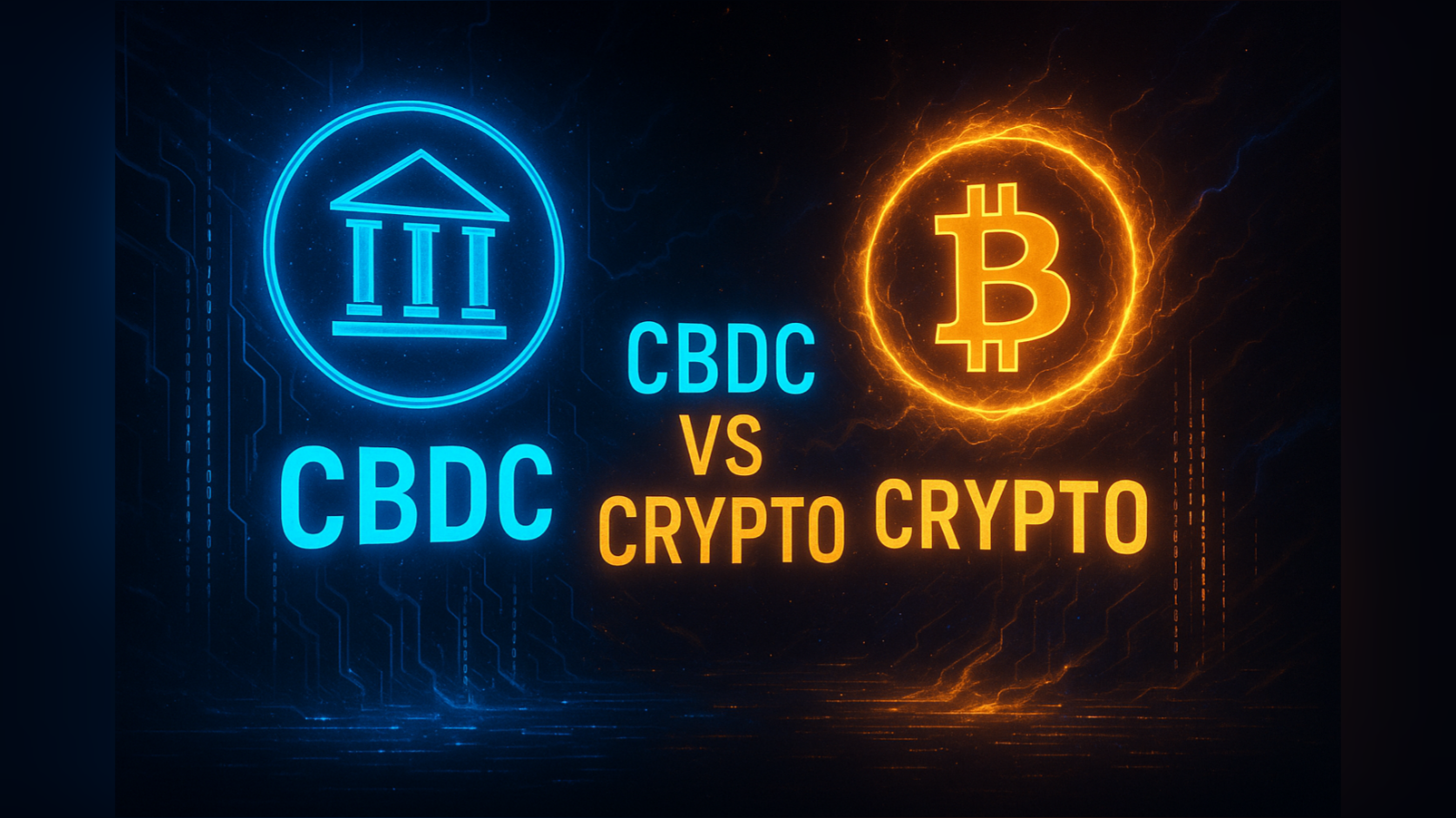 Illustrazione futuristica che rappresenta la guerra invisibile tra CBDC e Bitcoin per il controllo del denaro digitale.